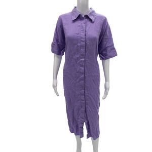 COS Women Shirt Dress Purple Linen Collared Short Sleeve Knee Length Size S